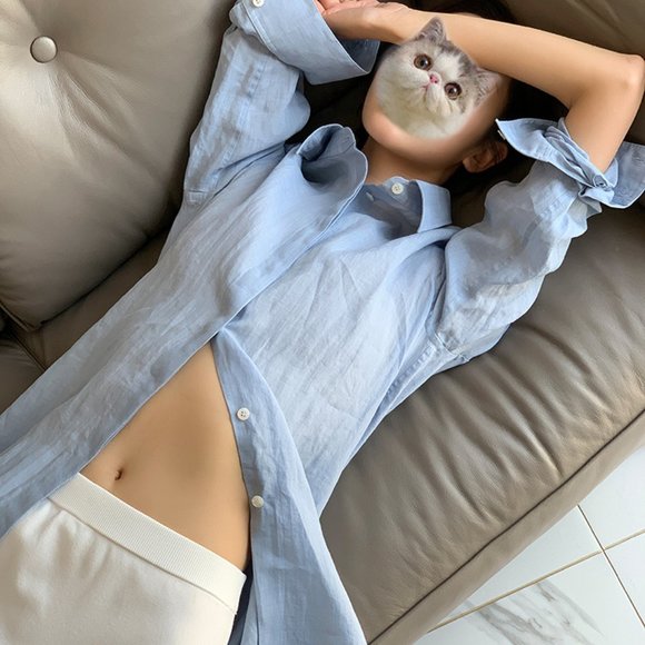 CHICJOC Women 100% Ramie Botton-down shirt size 36 in baby blue - Picture 13 of 16